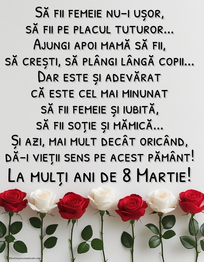 Imagini și felicitări cu mesaje de 8 Martie - Ziua Femeii: Trandafiri