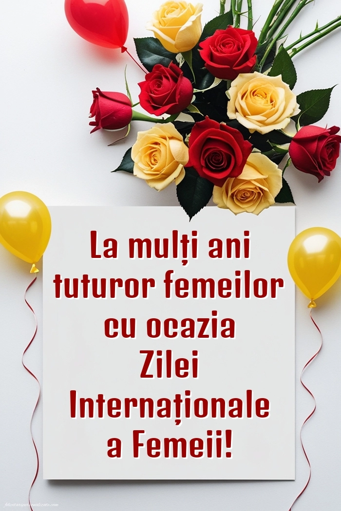 Urări de 8 Martie cu imagini: Trandafiri și baloane