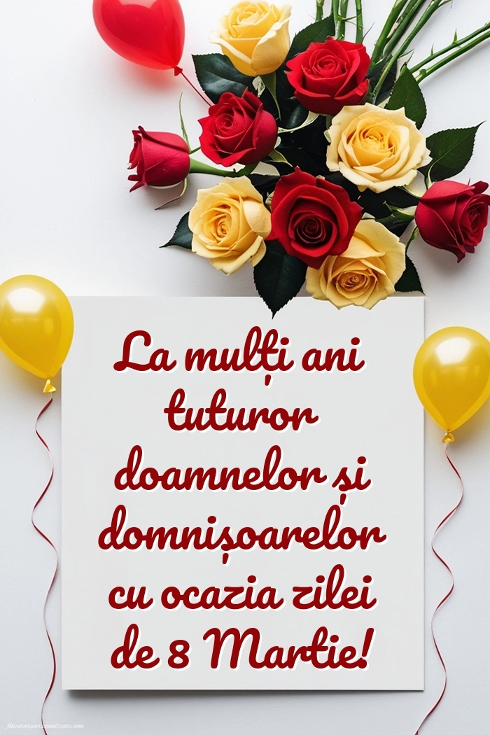 Imagini și felicitări cu mesaje de 8 Martie - Ziua Femeii: Trandafiri și baloane