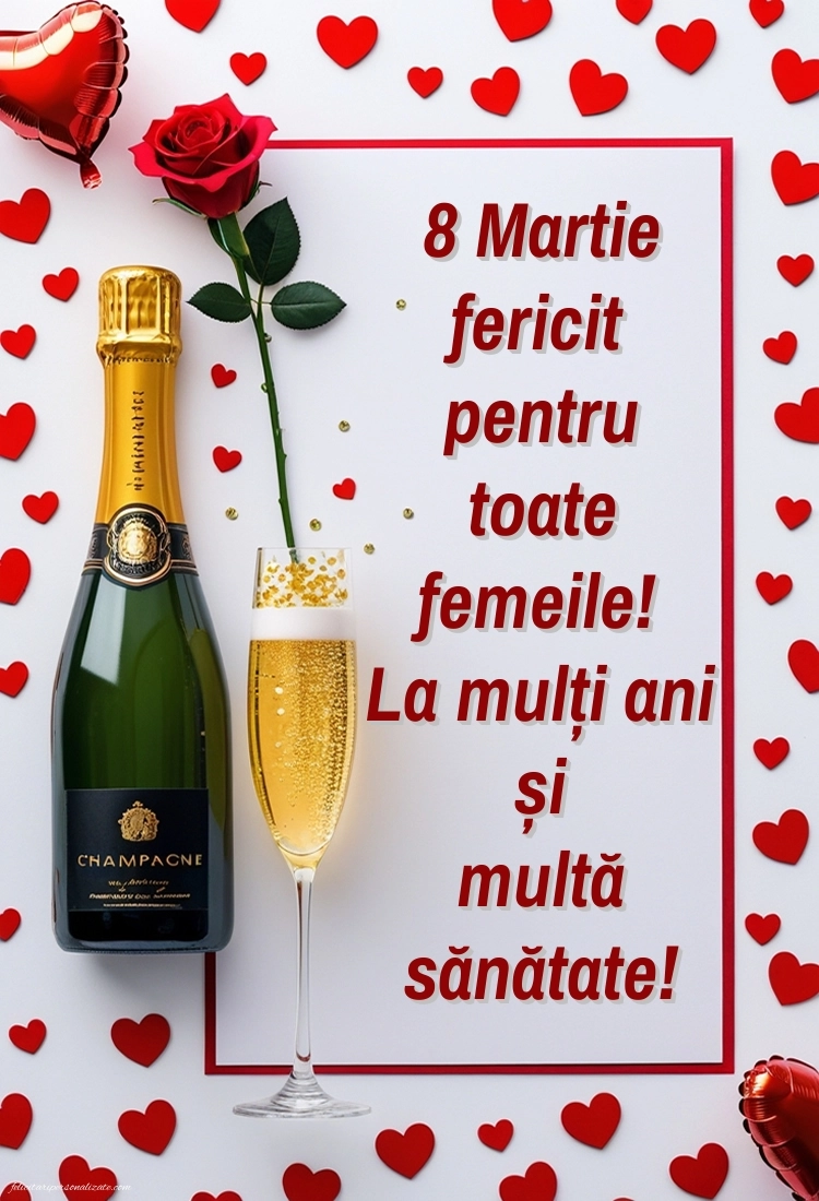 Imagini și felicitări cu mesaje de 8 Martie - Ziua Femeii: Șampanie și trandafiri