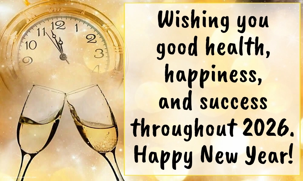 Felicitări de Anul Nou 2026 Imagini în Engleză: Ceas de Anul Nou