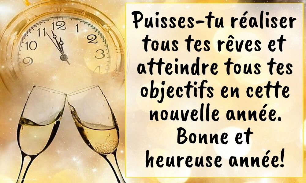 Felicitări de Anul Nou 2026 Imagini în Franceză: Ceas de Anul Nou