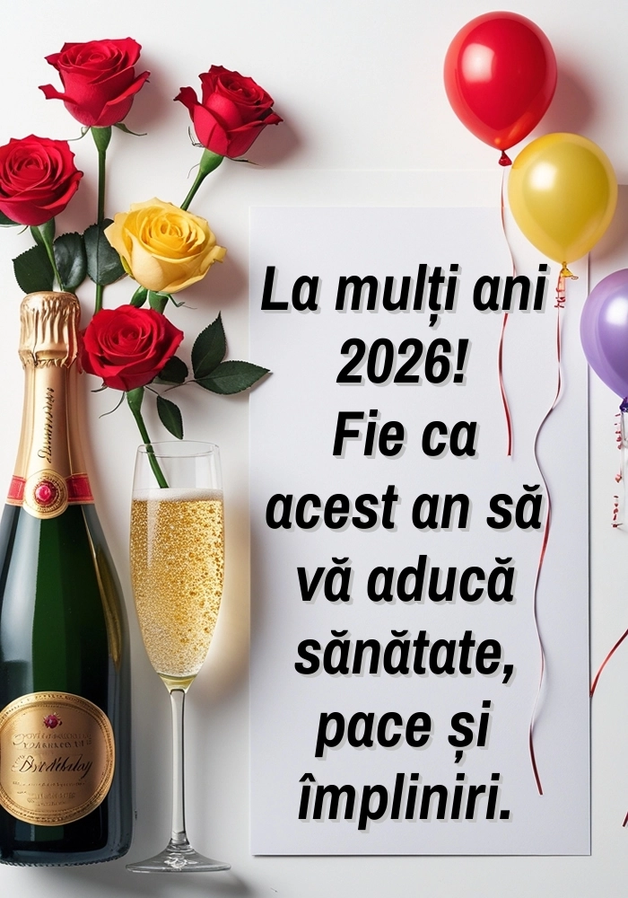 Felicitări de Anul Nou 2026 pentru WhatsApp și Facebook: Șampanie și trandafiri