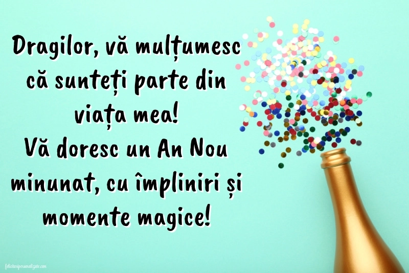 Imagini cu mesaje frumoase de Anul Nou: Șampanie și confetti