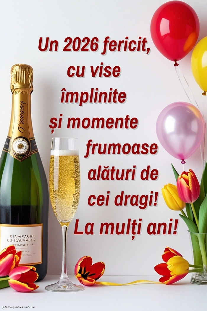Anul Nou 2026: gânduri frumoase, felicitări și imagini: Șampanie și lalele