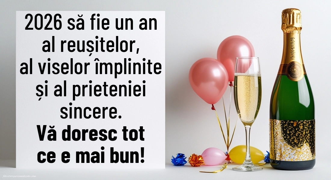 Cele mai frumoase felicitări de Anul Nou 2026: Șampanie și baloane
