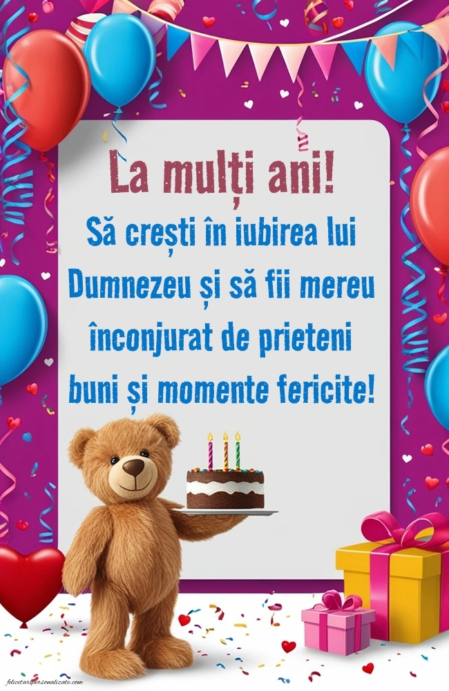 Felicitări și Imagini de Ziua de Naștere pentru Copii: Ursuleț și tort