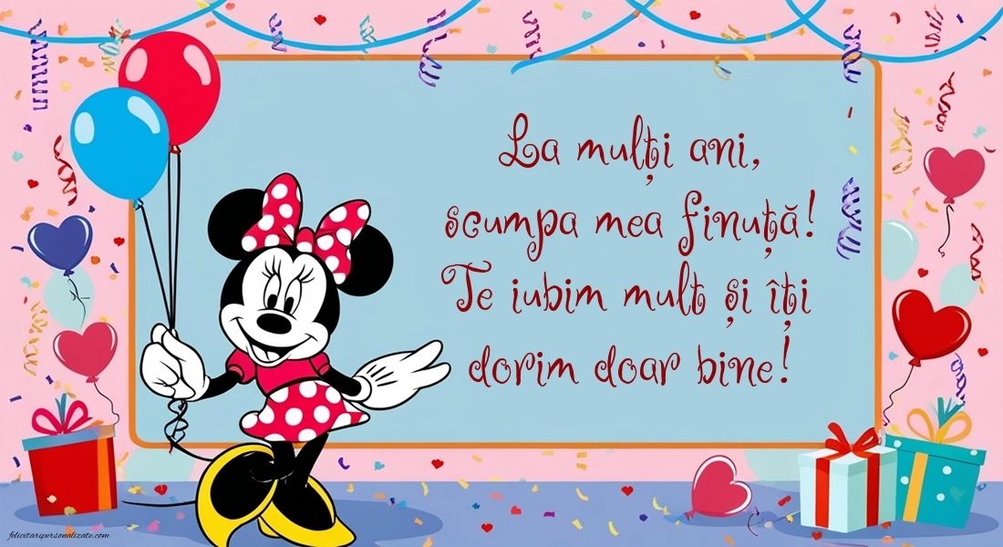 Felicitări frumoase de Ziua de Naștere pentru Finuță: Minnie Mouse
