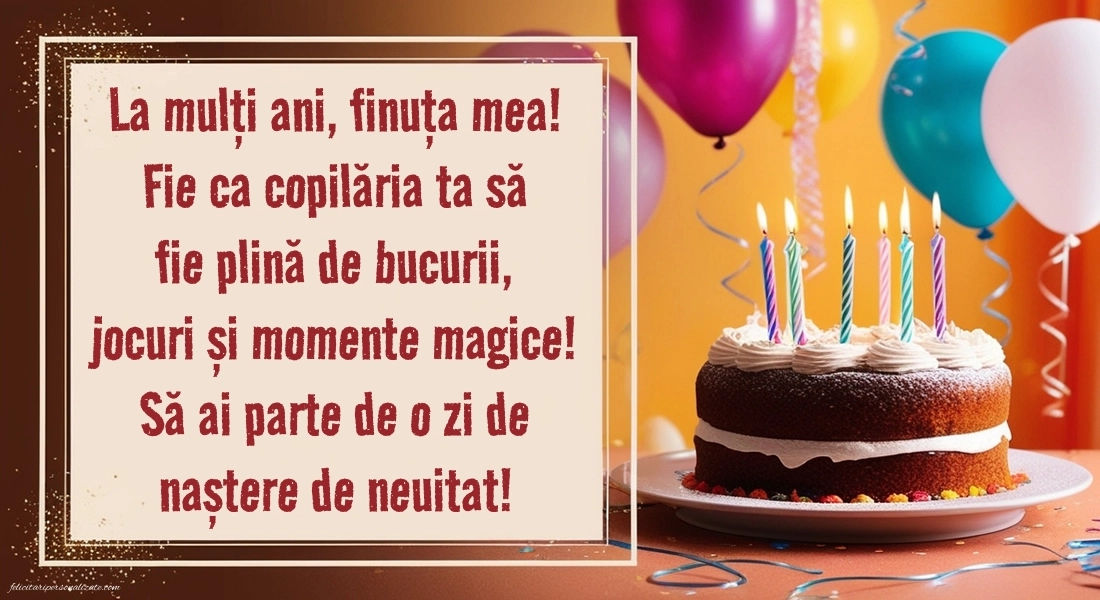 Felicitări frumoase de Ziua de Naștere pentru Finuță: Baloane și Tort