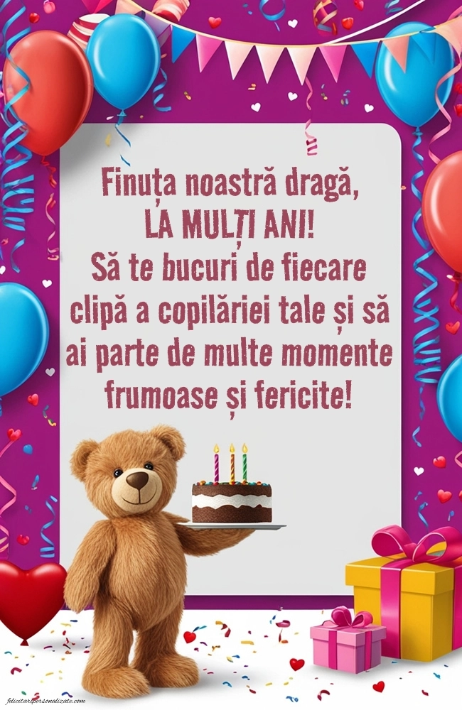 Imagini La Mulți Ani Finuța mea: Ursuleț și tort