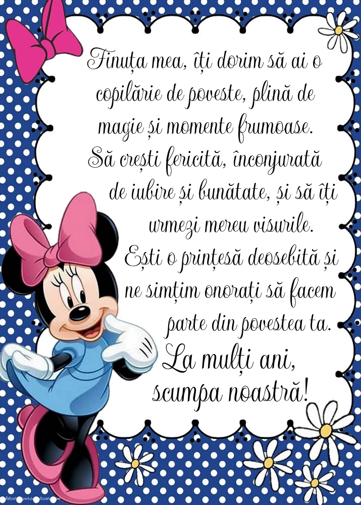 Felicitări frumoase de Ziua de Naștere pentru Finuță: Minnie Mouse
