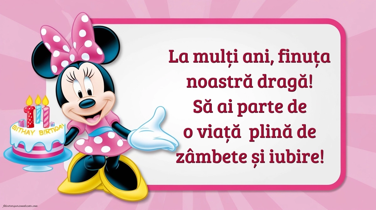 Felicitări frumoase de Ziua de Naștere pentru Finuță: Minnie Mouse