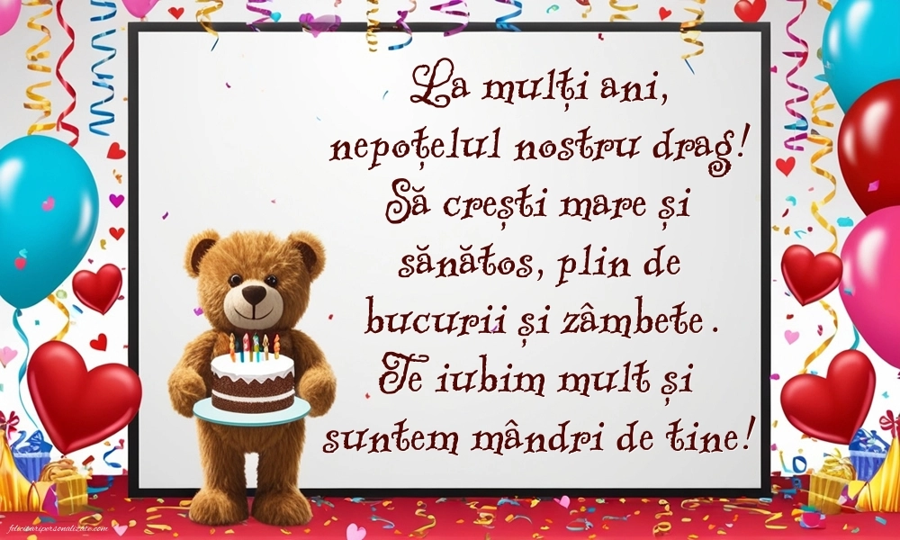 Imagini de La Mulți Ani pentru Nepoțelul meu: Ursuleț și tort
