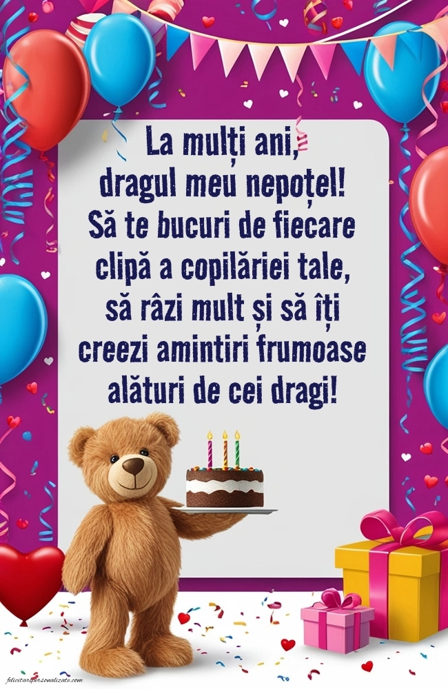 Imagini de Ziua de Naștere pentru Nepoțel: Ursuleț și tort