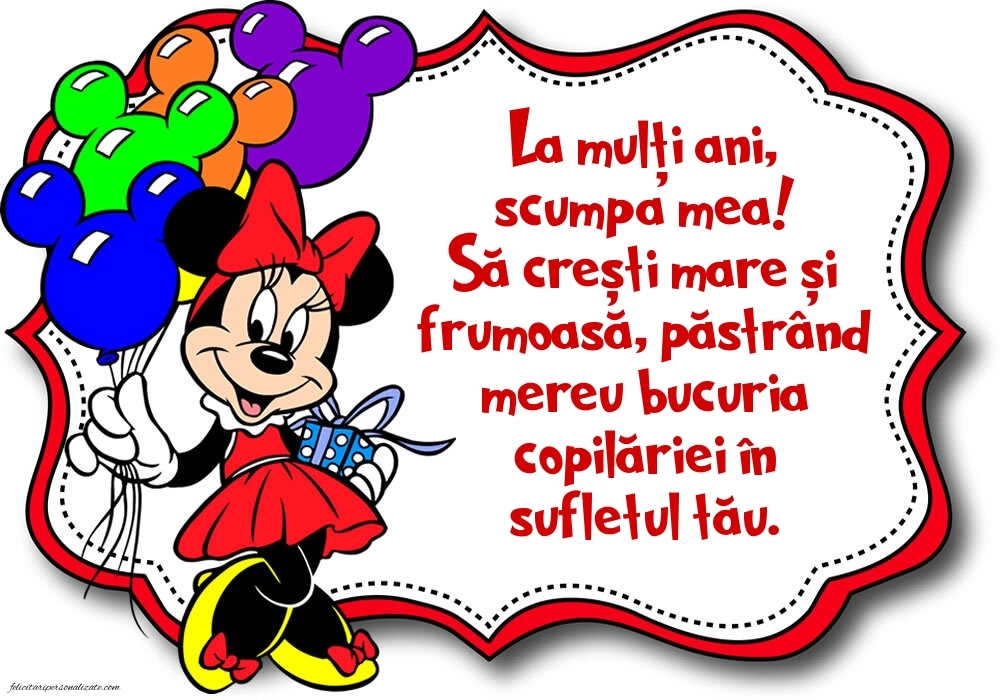 Felicitări frumoase de Ziua de Naștere pentru Nepoțică: Minnie Mouse