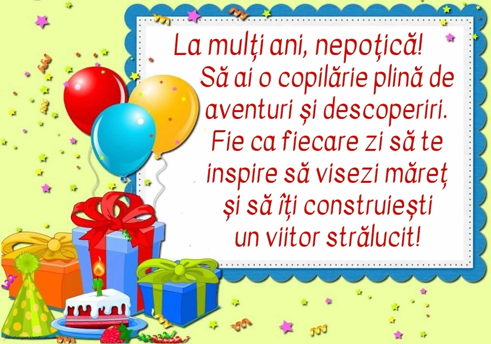 Felicitări frumoase de Ziua de Naștere pentru Nepoțică: Baloane și Cadouri