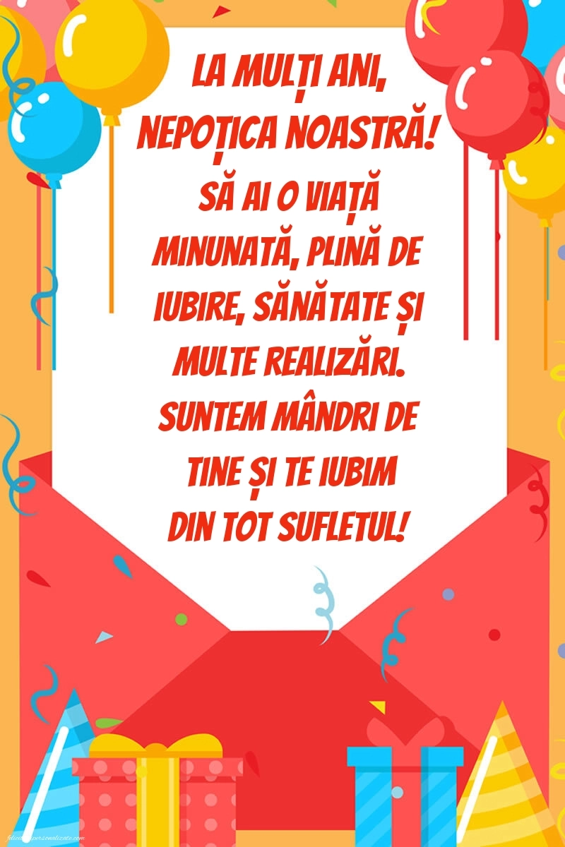 Felicitări frumoase de Ziua de Naștere pentru Nepoțică: Baloane și Cadouri