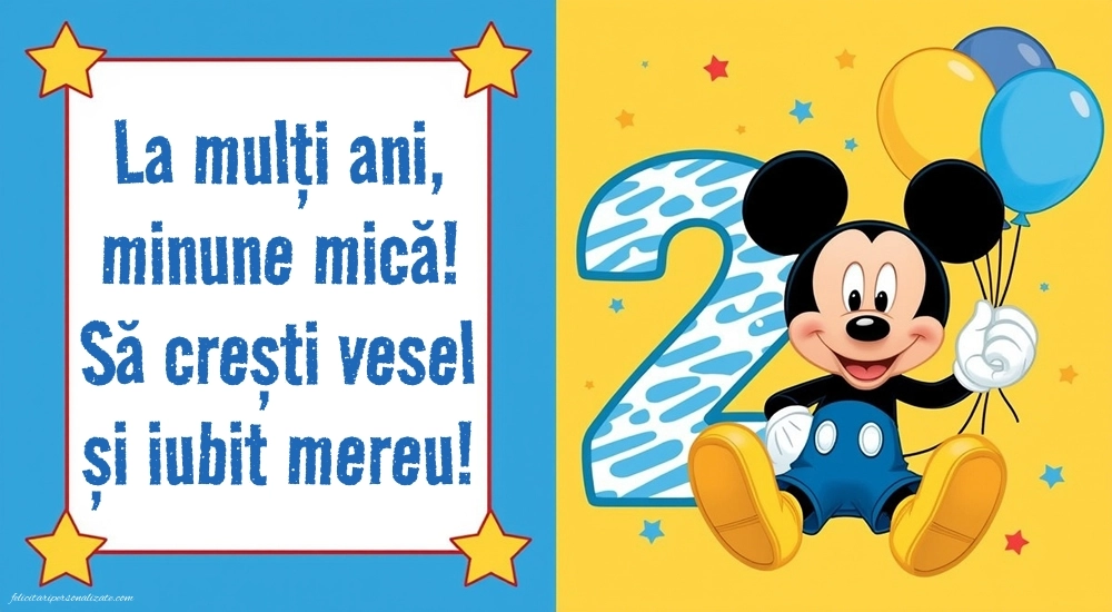 Imagini cu felicitări de LA MULȚI ANI pentru Finuțul tău de 2 ani: Mickey Mouse