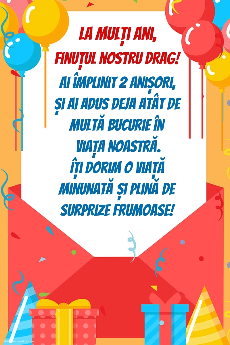Imagini cu felicitări de LA MULȚI ANI pentru Finuțul tău de 2 ani: Baloane și Cadouri