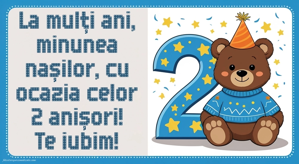 Imagini cu felicitări de LA MULȚI ANI pentru Finuțul tău de 2 ani: Ursuleț