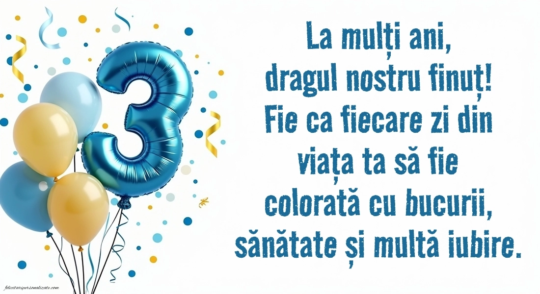Imagini cu felicitări de LA MULȚI ANI pentru Finuțul tău de 3 ani: Baloane
