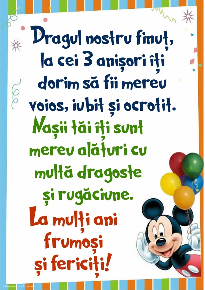 Imagini cu felicitări de LA MULȚI ANI pentru Finuțul tău de 3 ani: Mickey Mouse