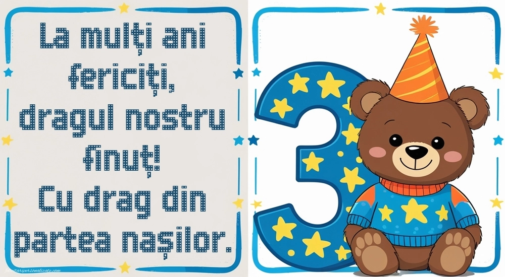 Imagini cu felicitări de LA MULȚI ANI pentru Finuțul tău de 3 ani: Ursuleț