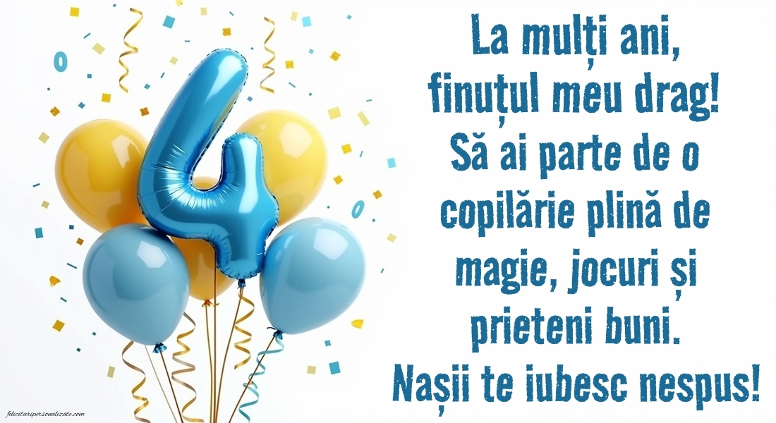 Imagini cu felicitări de LA MULȚI ANI pentru Finuțul tău de 4 ani: Baloane