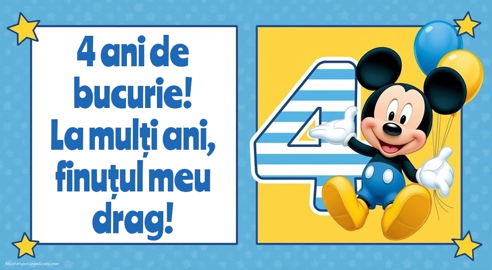 Imagini cu felicitări de LA MULȚI ANI pentru Finuțul tău de 4 ani: Mickey Mouse