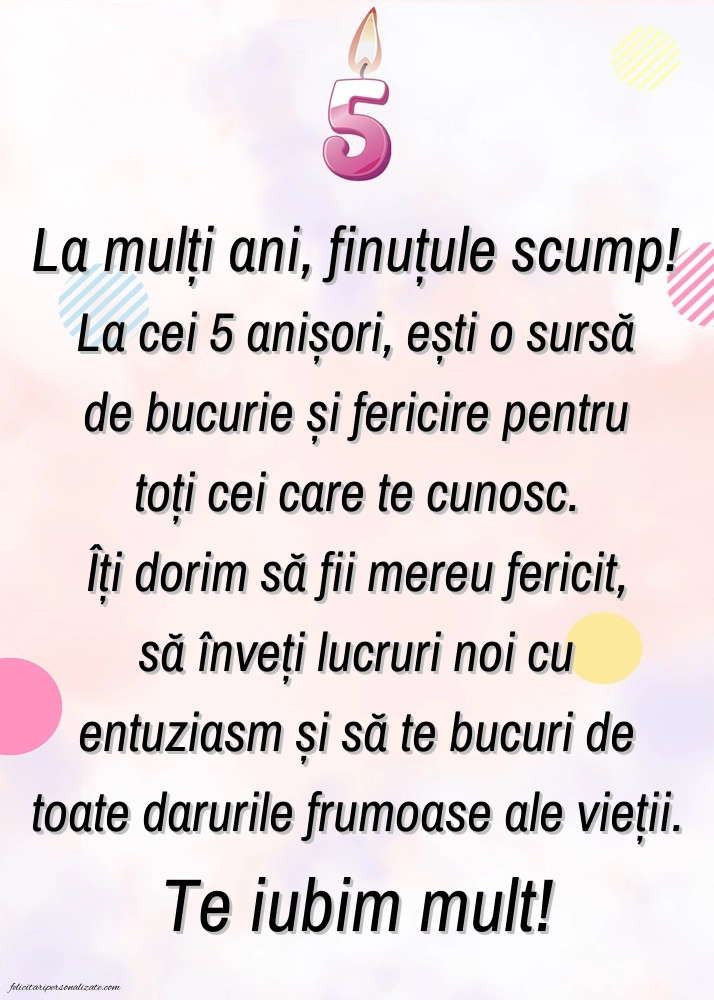Imagini cu felicitări de LA MULȚI ANI pentru Finuțul tău de 5 ani: Lumânări