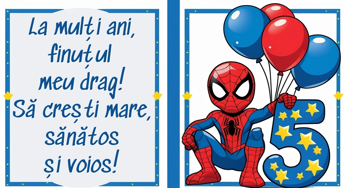 Imagini cu felicitări de LA MULȚI ANI pentru Finuțul tău de 5 ani: Spiderman