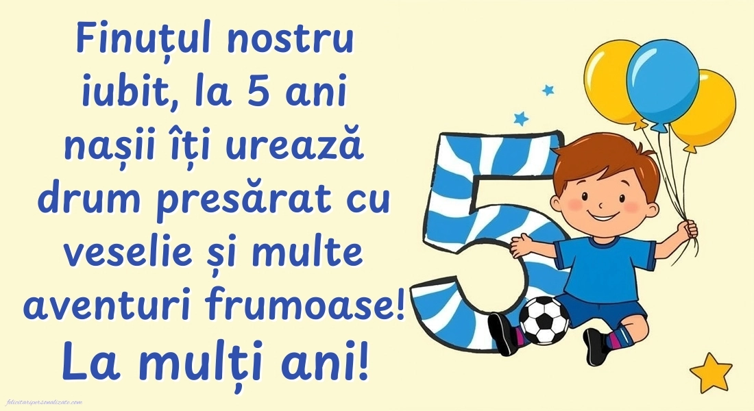 Imagini cu felicitări de LA MULȚI ANI pentru Finuțul tău de 5 ani: Fotbal
