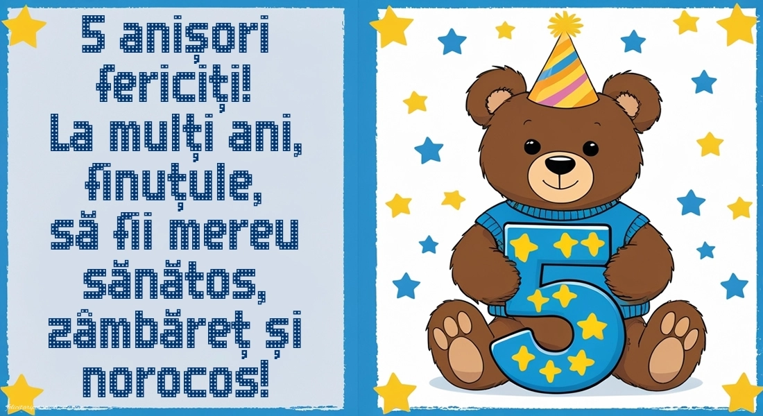 Imagini cu felicitări de LA MULȚI ANI pentru Finuțul tău de 5 ani: Ursuleț