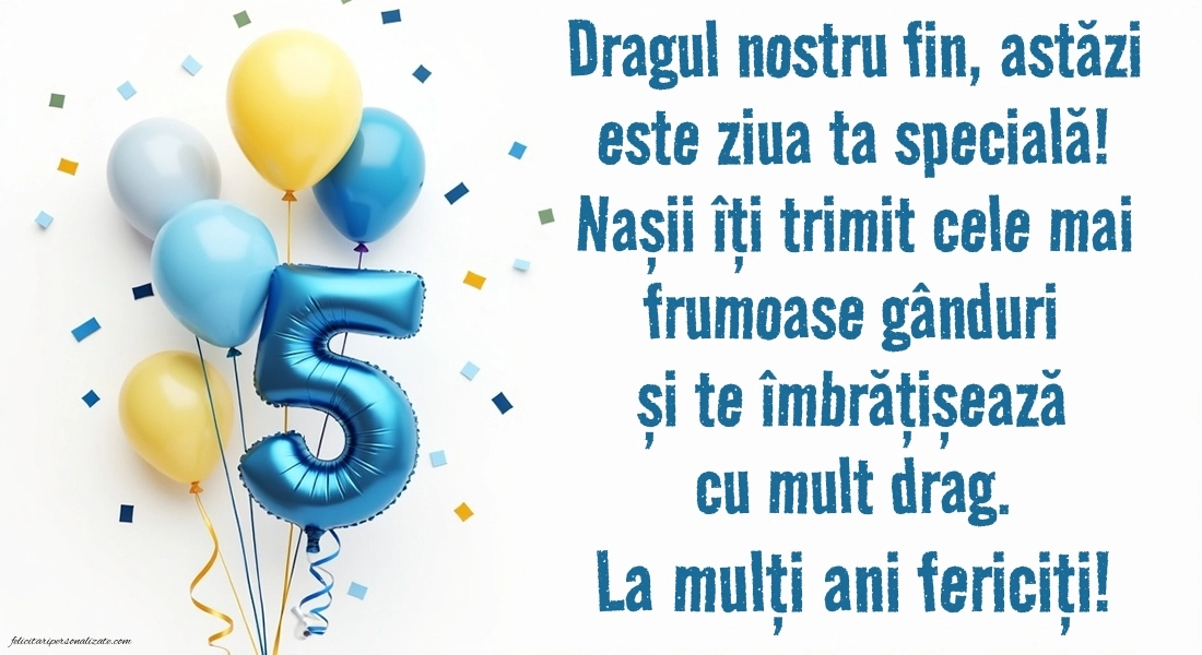 Imagini cu felicitări de LA MULȚI ANI pentru Finuțul tău de 5 ani: Baloane
