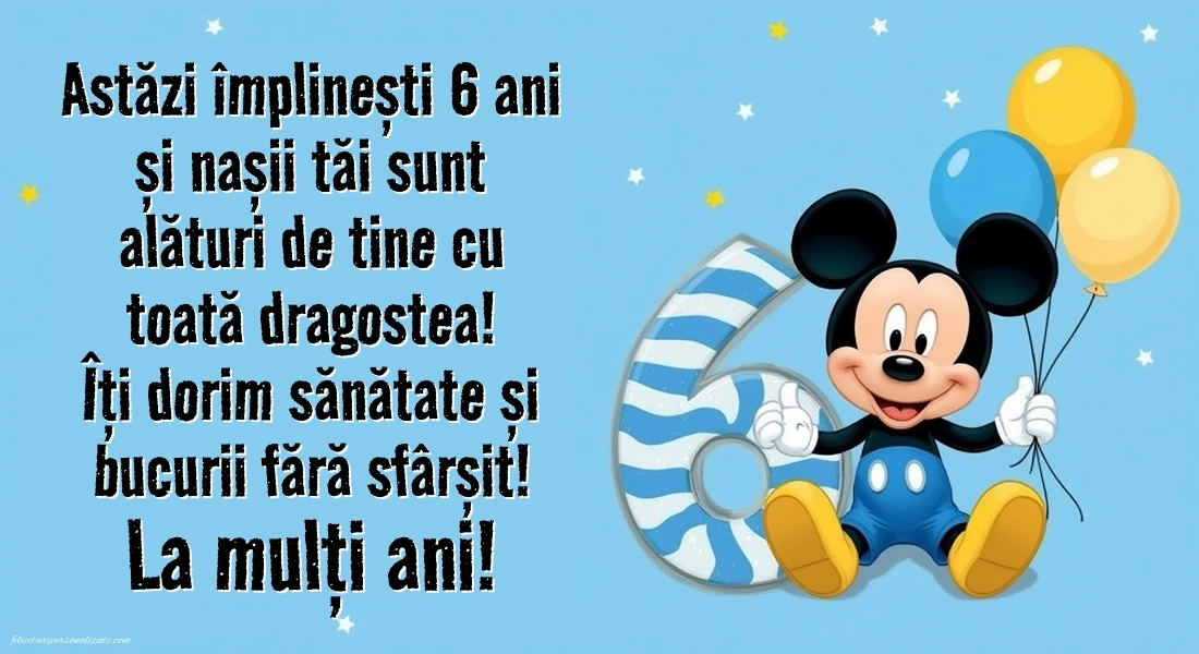 Imagini cu felicitări de LA MULȚI ANI pentru Finuțul tău de 6 ani: Mickey Mouse