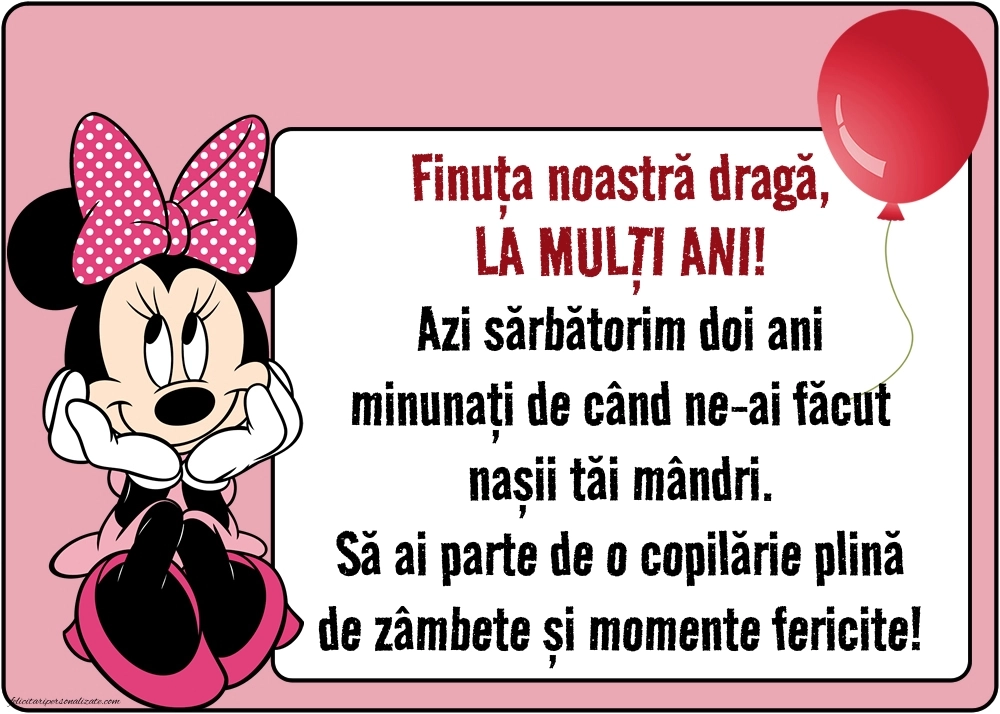Imagini cu felicitări de LA MULȚI ANI pentru Finuța ta de 2 anișori: Minnie Mouse