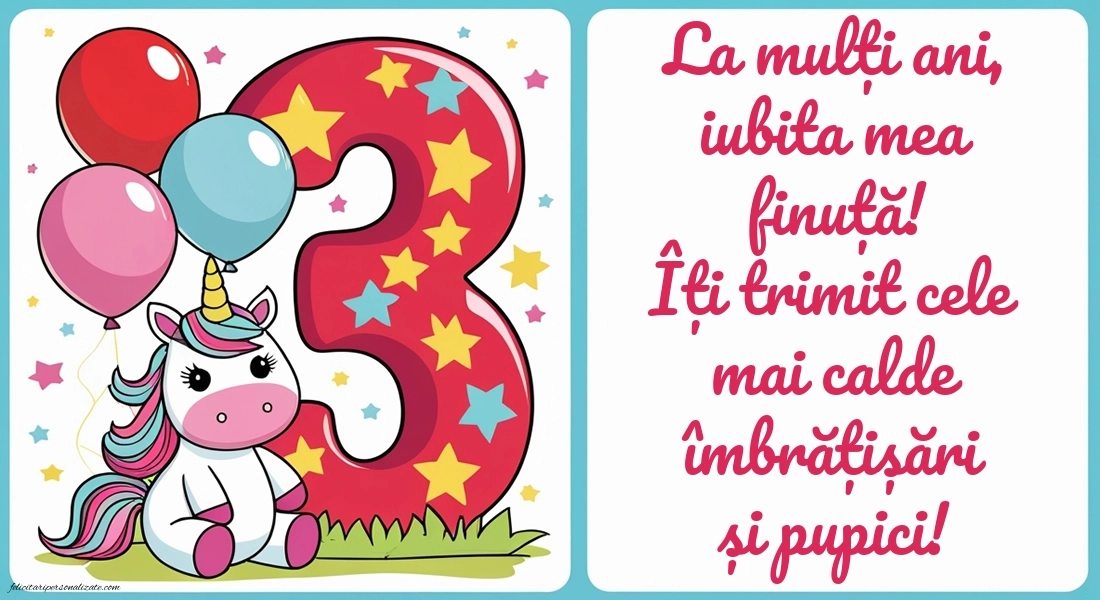 Imagini cu felicitări de LA MULȚI ANI pentru Finuța ta de 3 ani: Unicorni