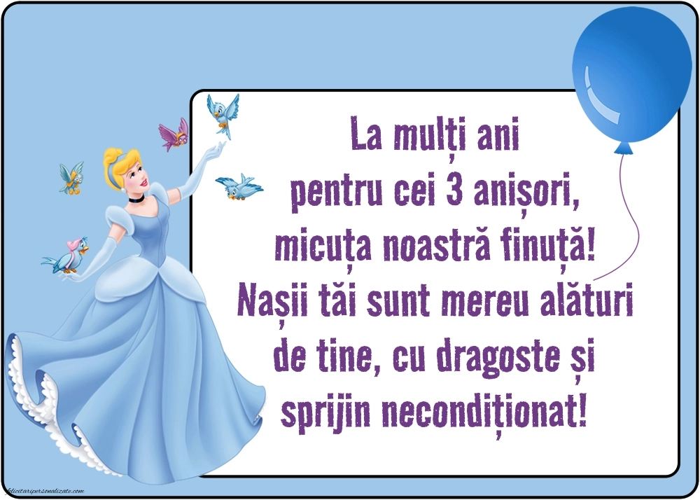 Imagini cu felicitări de LA MULȚI ANI pentru Finuța ta de 3 ani: Cenușăreasa