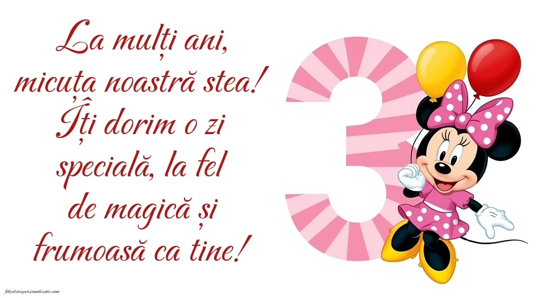 Imagini cu felicitări de LA MULȚI ANI pentru Finuța ta de 3 ani: Minnie Mouse