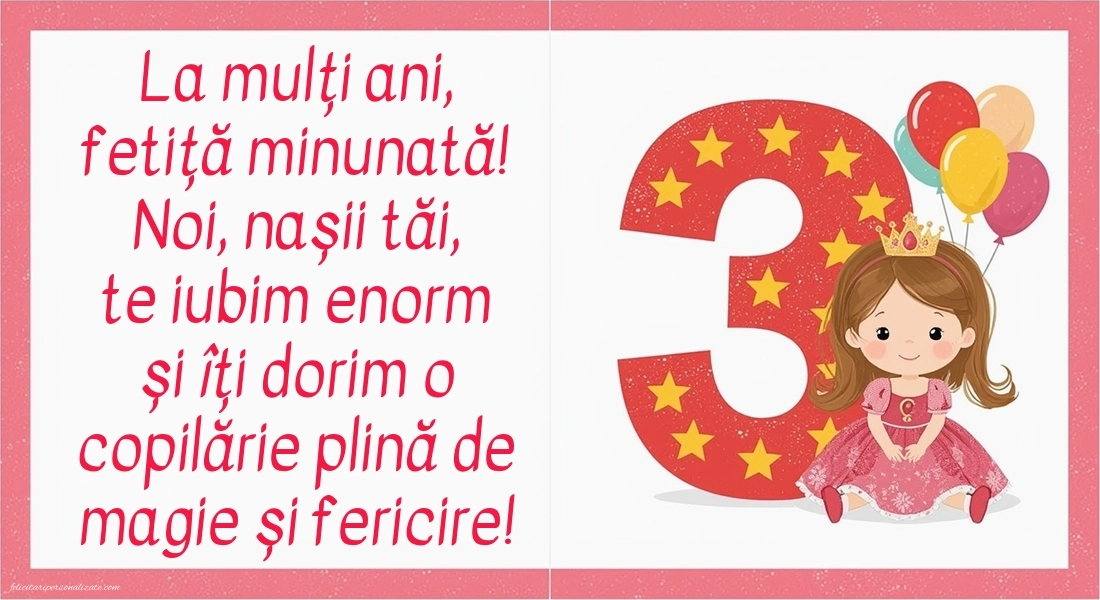 Imagini cu felicitări de LA MULȚI ANI pentru Finuța ta de 3 ani: Prințese