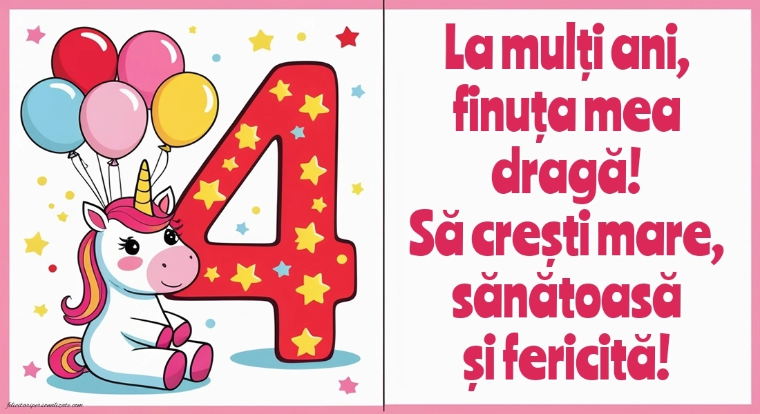 Imagini cu felicitări de LA MULȚI ANI pentru Finuța ta de 4 ani: Unicorni