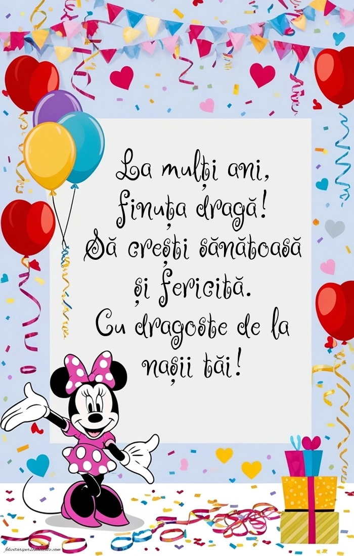 Imagini cu felicitări de LA MULȚI ANI pentru Finuța ta de 5 ani: Minnie Mouse