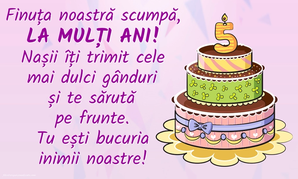 Imagini cu felicitări de LA MULȚI ANI pentru Finuța ta de 5 ani: Tort