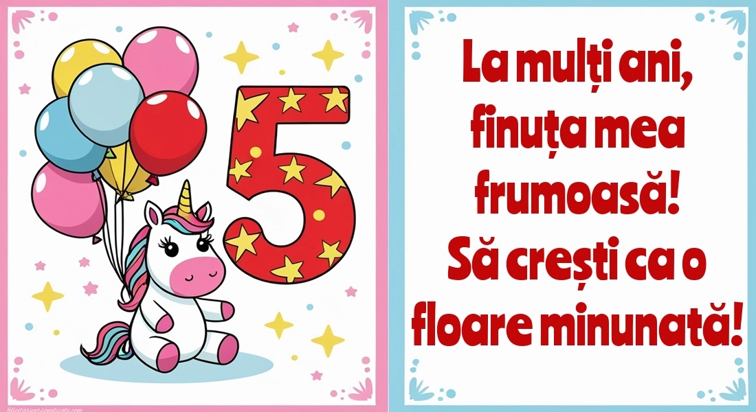 Imagini cu felicitări de LA MULȚI ANI pentru Finuța ta de 5 ani: Unicorni