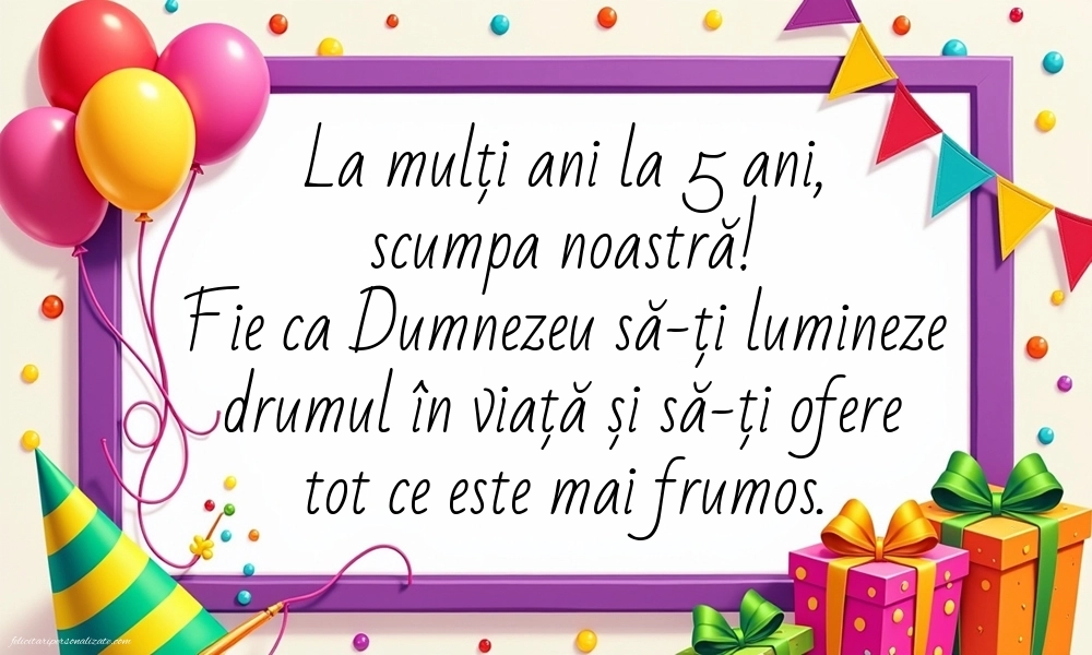 Imagini cu felicitări de LA MULȚI ANI pentru Finuța ta de 5 ani: Baloane și Cadouri