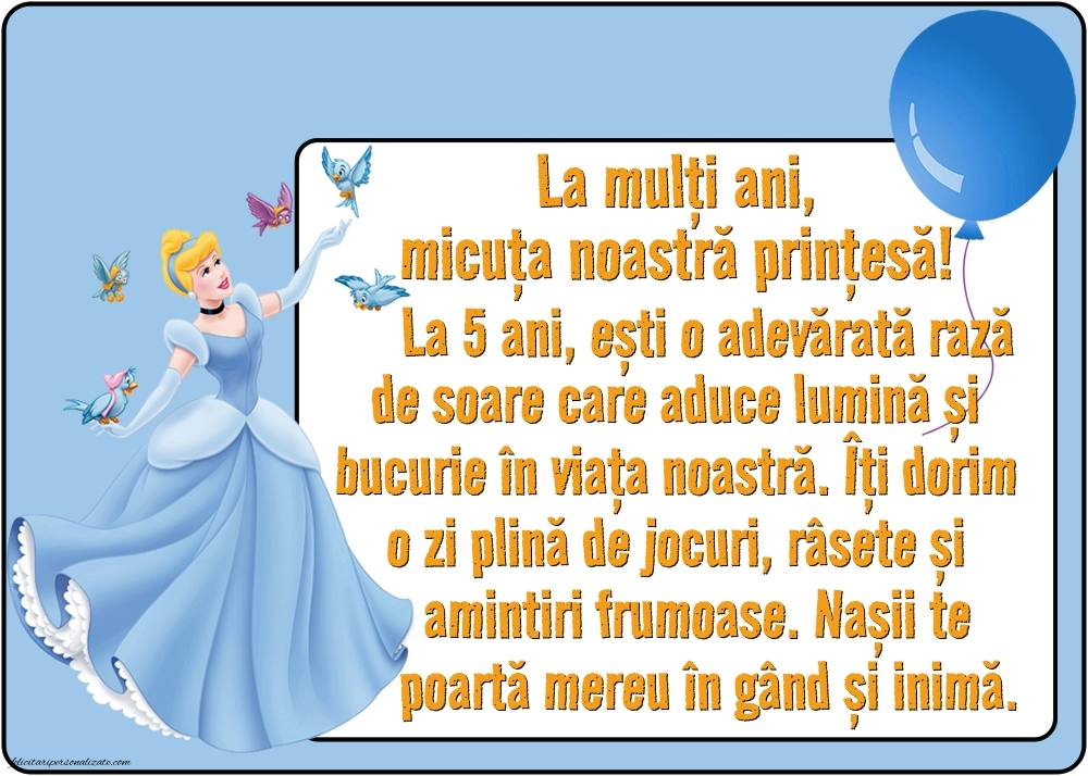 Imagini cu felicitări de LA MULȚI ANI pentru Finuța ta de 5 ani: Cenușăreasa