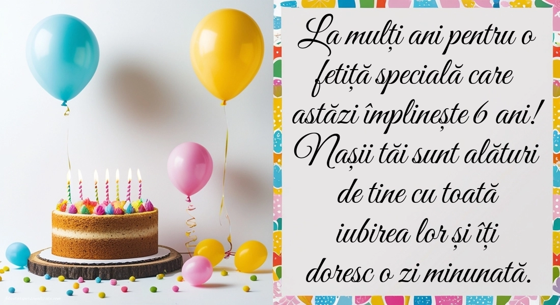 Imagini cu felicitări de LA MULȚI ANI pentru Finuța ta de 6 ani: Tort și baloane