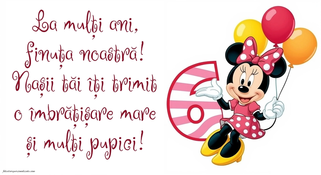 Imagini cu felicitări de LA MULȚI ANI pentru Finuța ta de 6 ani: Minnie Mouse
