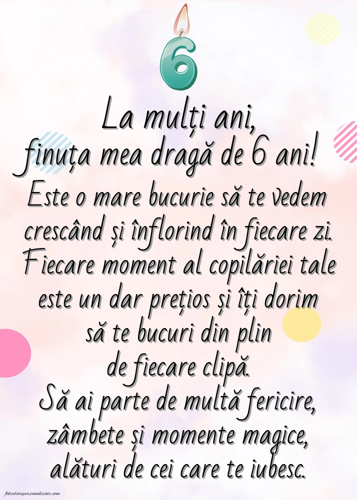 Imagini cu felicitări de LA MULȚI ANI pentru Finuța ta de 6 ani: Lumânări Imagini cu felicitări de LA MULȚI ANI pentru Finuța ta de 6 ani: Lumânări