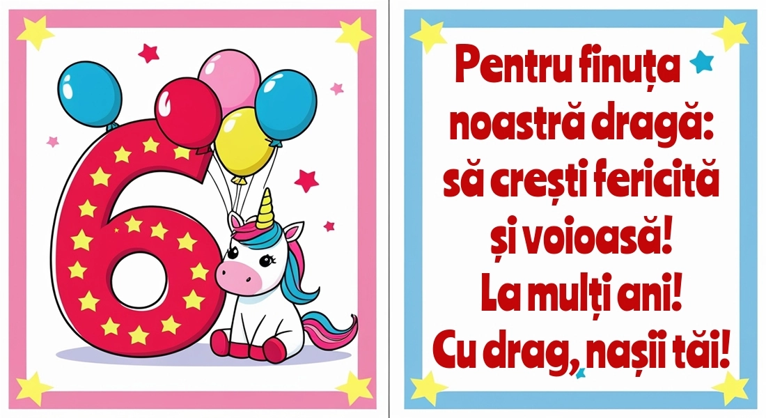Imagini cu felicitări de LA MULȚI ANI pentru Finuța ta de 6 ani: Unicorni